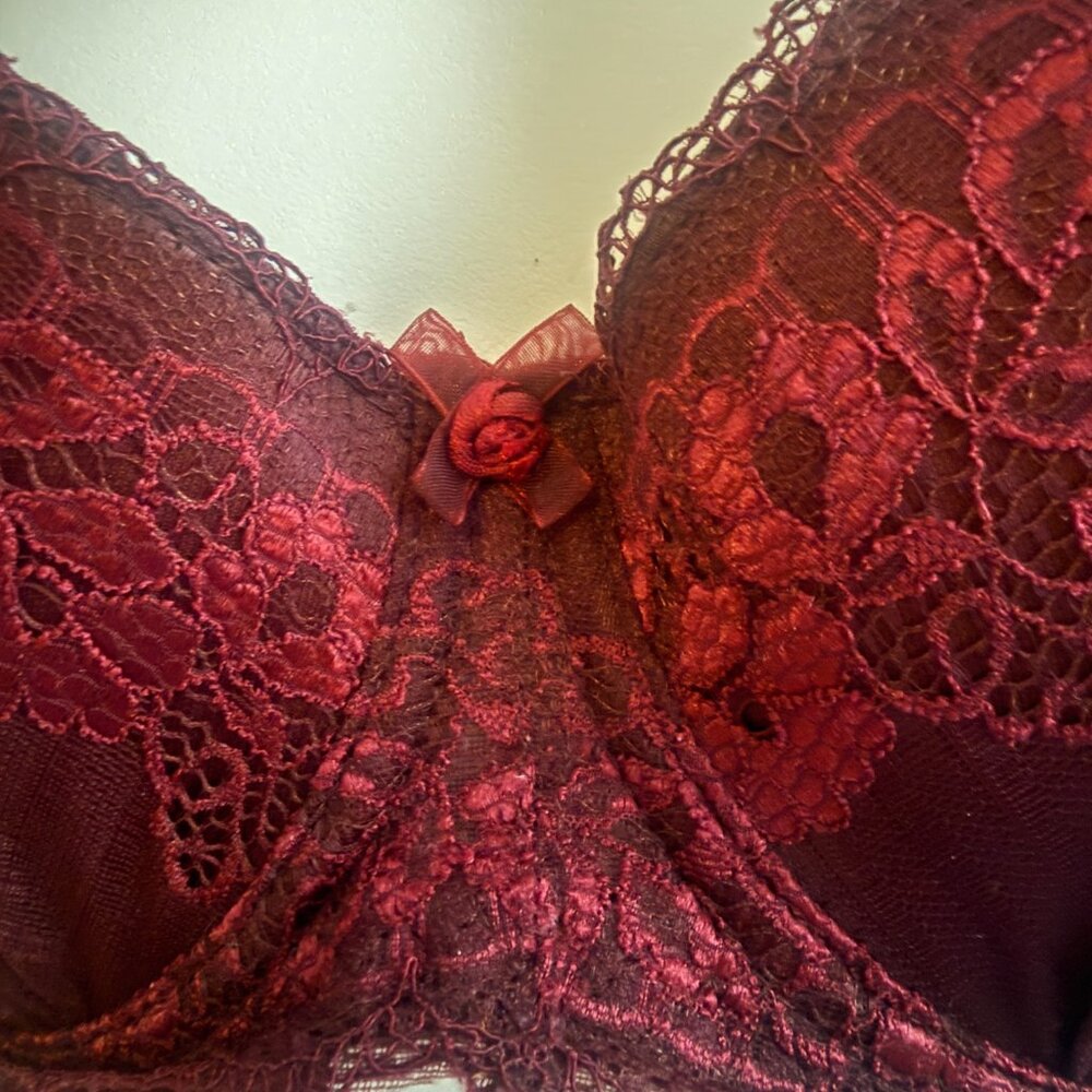 Burgundy Wine Lace Push-Up Convertible Bra | 34DD - Picture 4 of 8